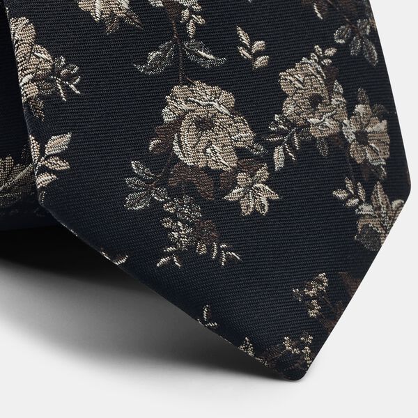 Mens Floral Black/Brown Silk Tie 
